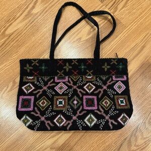 JR‎ Comeco Black and Lilac Purple Beaded shoulder Bag